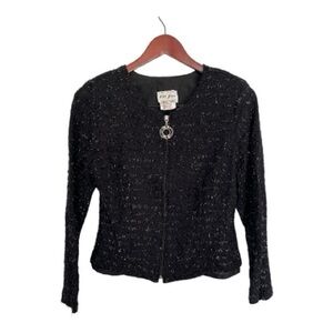 Vintage Ell Jay Black Textured Zip-Up Evening Jacket Size 10